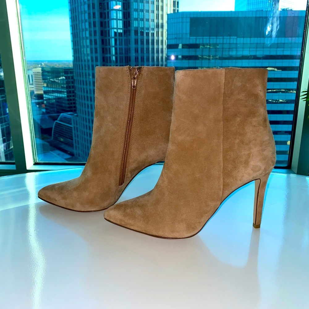 Steve Madden Tan Suede Pointed-Toe Stiletto Ankle Boots